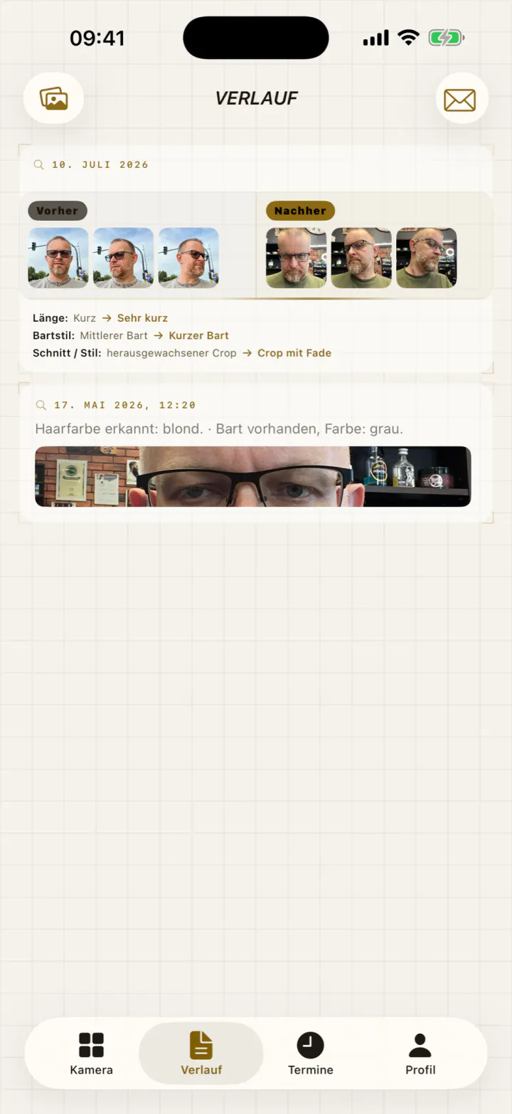 Die Historie mit einem Vorher-Nachher-Besuch und einer älteren Sitzung.