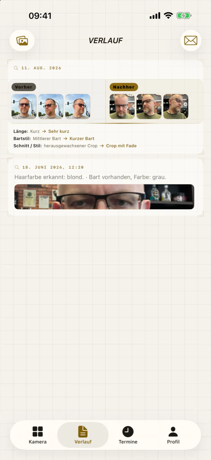 Die Historie mit einem Vorher-Nachher-Besuch und einer älteren Sitzung.