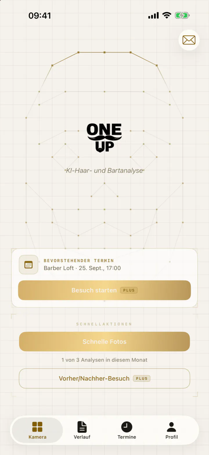 Der Startbildschirm von One-UP mit dem nächsten Termin.