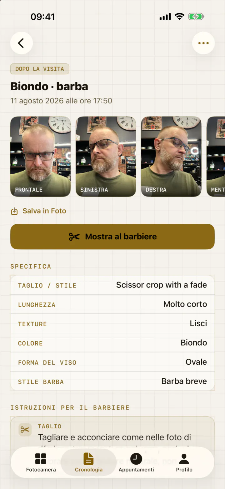 La schermata della sessione One-UP: le foto da cinque angolazioni e sotto la descrizione scritta.